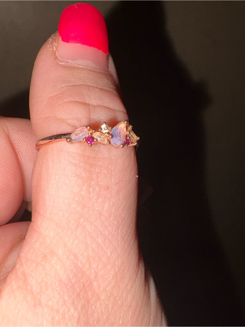 Oomiay Lavender Quartz & Pink Ruby Accent white topaz Ring - Picture 2 of 4